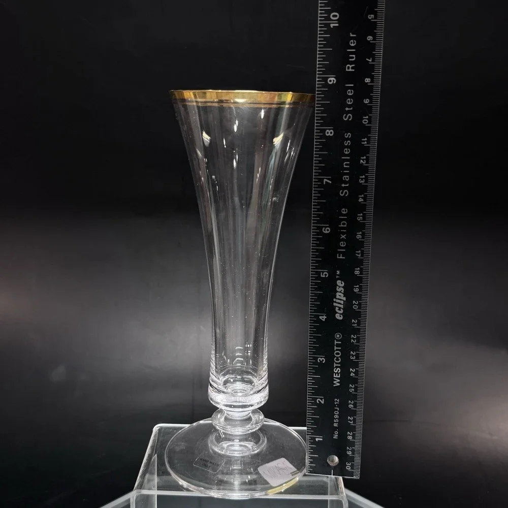 Vintage Mikasa Austria Jamestown Gold Rim Crystal Flower Bud Vase w‎ Box T2703